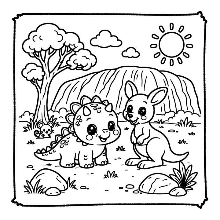 A page from Cute Dinosaurs & Friends Around the World